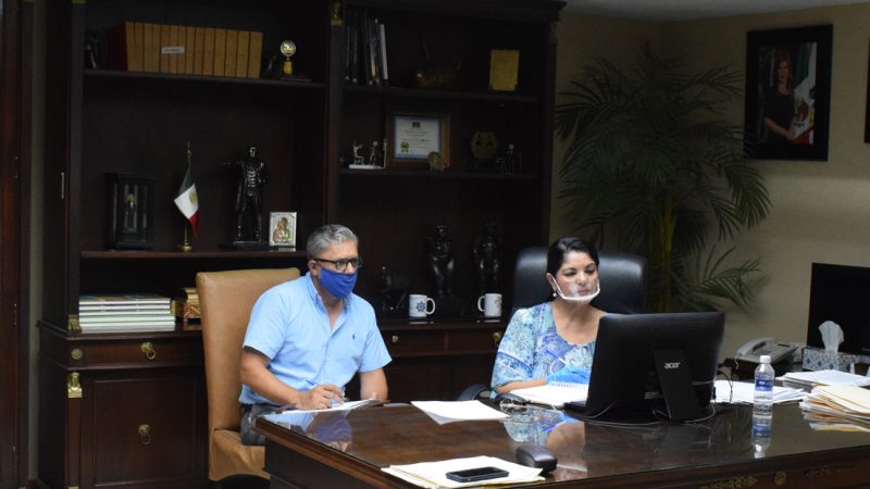 Alcaldesa Quintero Borbón se enlaza vía videoconferencia  con el secretario de Economía de Sonora y alcaldes del Sur del Estado