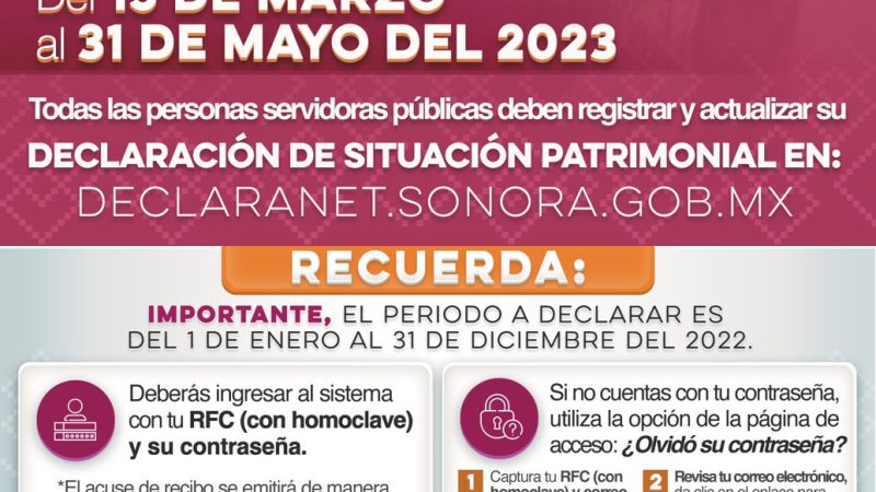 Contraloría Sonora amplía plazo para presentar la declaración patrimonial